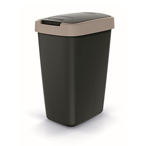 Keden Compacta Q Mülleimer mit Schwing- und Klappdeckel 12L Kunststoff Mülltrennung Abfallbehälter Recycling Abfallsammler (Schwarz/Hellbraun) von Keden