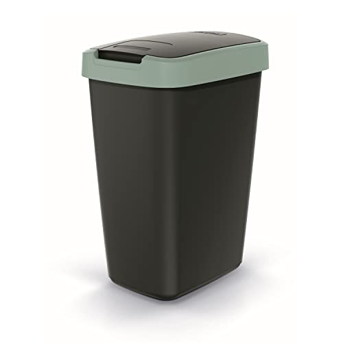 Keden Compacta Q Mülleimer mit Schwing- und Klappdeckel 12L Kunststoff Mülltrennung Abfallbehälter Recycling Abfallsammler (Schwarz/Hellgrün) von Keden