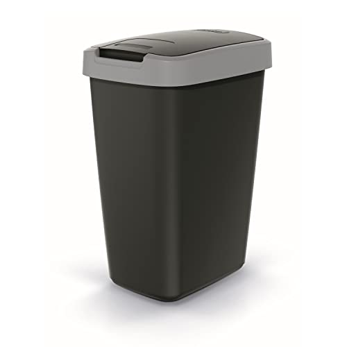 Keden Compacta Q Mülleimer mit Schwing- und Klappdeckel 12L Kunststoff Mülltrennung Abfallbehälter Recycling Abfallsammler (Schwarz/Smooth Grau) von Keden