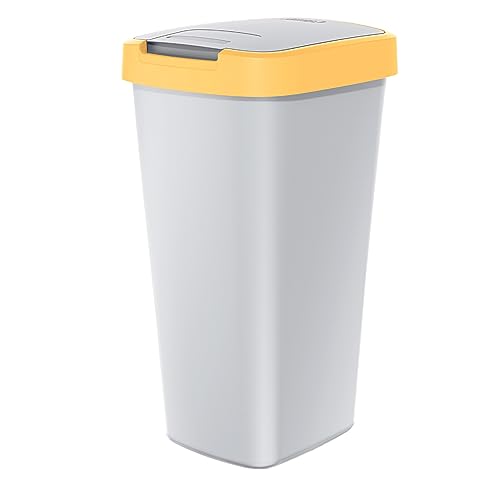 Keden Compacta Q Mülleimer mit Schwing- und Klappdeckel 25L Kunststoff Mülltrennung Abfallbehälter Recycling Abfallsammler (Aschgrau/Hellgelb) von Keden