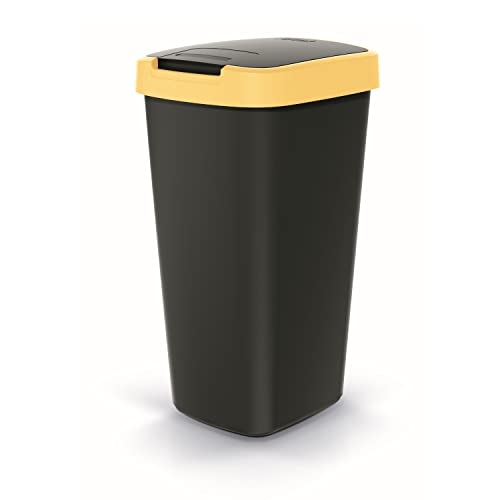 Keden Compacta Q Mülleimer mit Schwing- und Klappdeckel 25L Kunststoff Mülltrennung Abfallbehälter Recycling Abfallsammler (Schwarz/Hellgelb) von Keden
