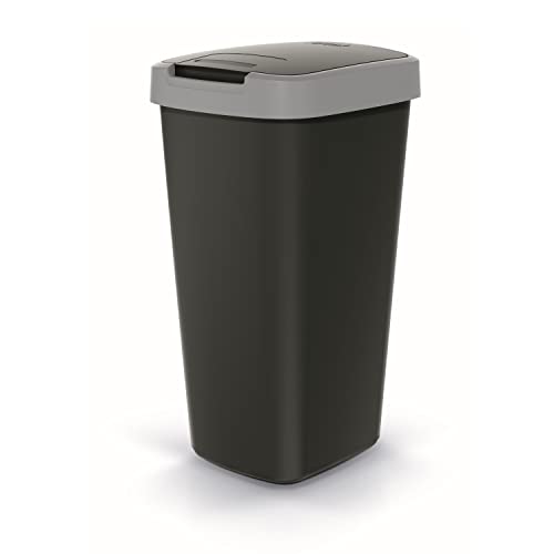 Keden Compacta Q Mülleimer mit Schwing- und Klappdeckel 25L Kunststoff Mülltrennung Abfallbehälter Recycling Abfallsammler (Schwarz/Smooth Grau) von Keden