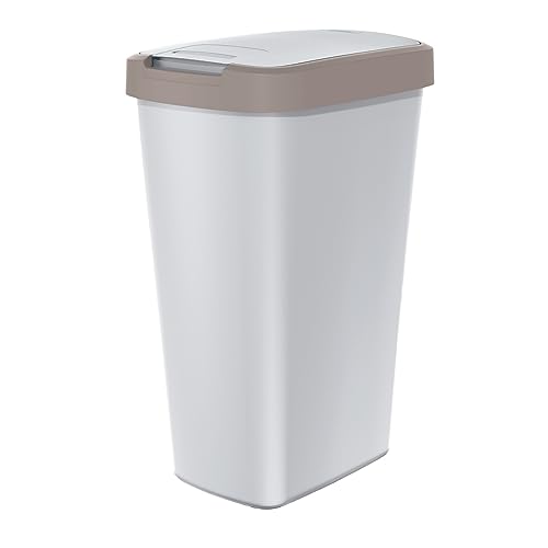 Keden Compacta Q Mülleimer mit Schwing- und Klappdeckel 45L Kunststoff Mülltrennung Abfallbehälter Recycling Abfallsammler (Aschgrau/Hellbraun) von Keden