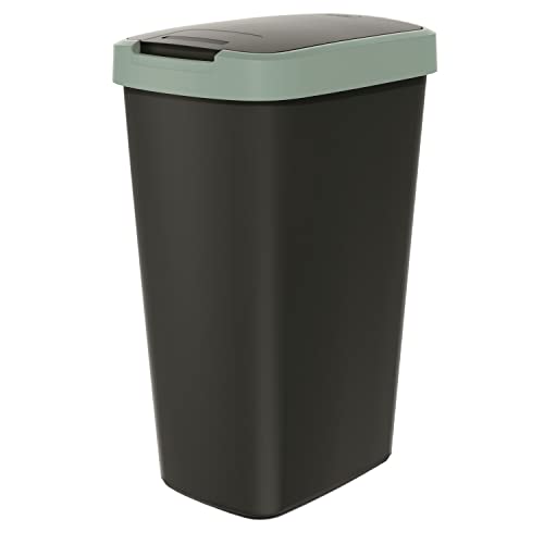 Keden Compacta Q Mülleimer mit Schwing- und Klappdeckel 45L Kunststoff Mülltrennung Abfallbehälter Recycling Abfallsammler (Schwarz/Hellgrün) von Keden