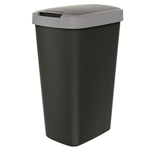 Keden Compacta Q Mülleimer mit Schwing- und Klappdeckel 45L Kunststoff Mülltrennung Abfallbehälter Recycling Abfallsammler (Schwarz/Smooth Grau) von Keden