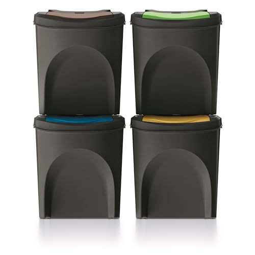 Set von 4 Mülltonnen KEDEN SORTIBOX aus 100% recyceltem Kunststoff, schwarz, 100L von Keden