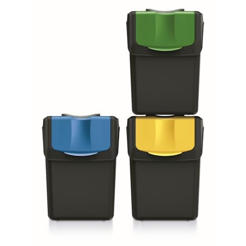 Keden Sortibox Mülltrennsystem3x20L Set Mülltrennungsbehälter Recycling Recyclingbehälter Abfallsortierkorb Behälter Abfalleimer aus Kunststoff (Schwarz) (Schwarz) von Keden