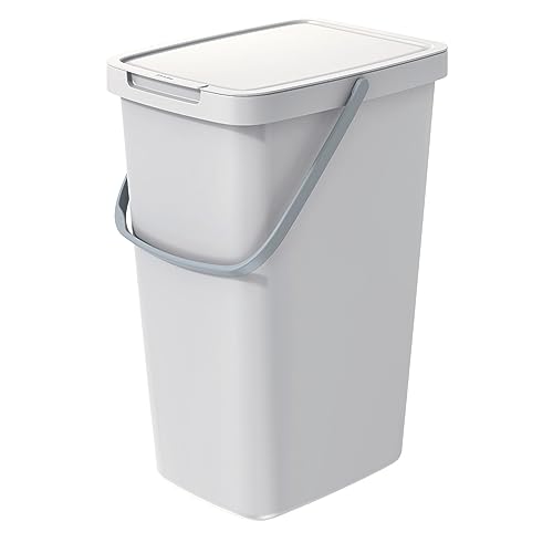 Keden Systema Q Abfalltrennbehälter mit Deckel und Henkel 20L Abfalleimer Mülltrennung Abfallsortierbehälter (Aschgrau) von Keden