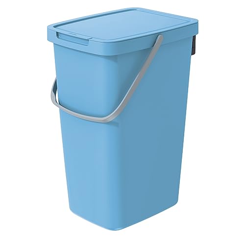 Keden Systema Q Abfalltrennbehälter mit Deckel und Henkel 20L Abfalleimer Mülltrennung Abfallsortierbehälter (Hellblau) von Keden