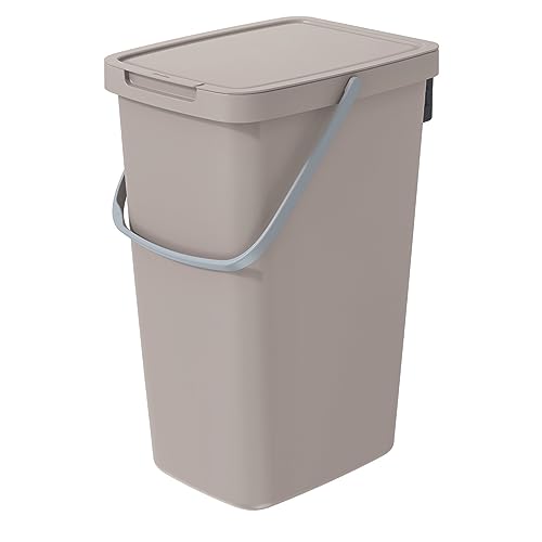 Keden Systema Q Abfalltrennbehälter mit Deckel und Henkel 20L Abfalleimer Mülltrennung Abfallsortierbehälter (Hellbraun) von Keden
