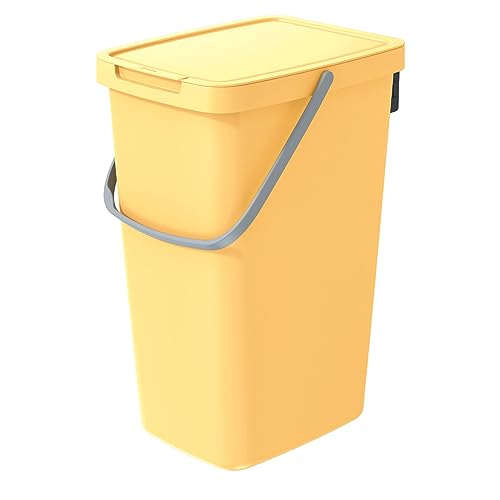 Keden Systema Q Abfalltrennbehälter mit Deckel und Henkel 20L Abfalleimer Mülltrennung Abfallsortierbehälter (Hellgelb) von Keden