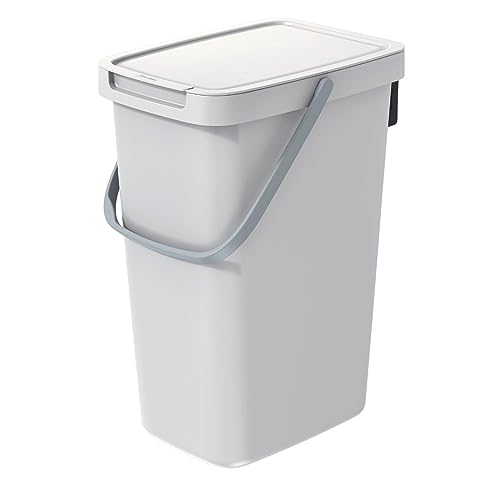 Keden Systema Q Abfalltrennbehälter mit Deckel und Henkel Abfalleimer Mülltrennung Abfallsortierbehälter (12L, Aschgrau) von Keden