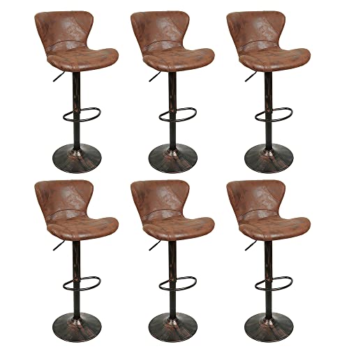 Barhocker, Barstuhl aus Kunstleder, Vintage-Barstuhls, Barstühle Höhenverstellbar, Bistrohocker mit Rückenlehne und Fußstütze (6) von Kedia