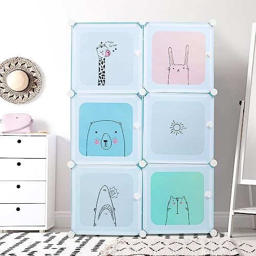 Kedia Kleiderschrank, DIY Regalsystem Kleiderschrank mit Tür Steckregal Kleiderschränke Garderobenschrank Schuhregal Würfel Schrank aus Kunststoff (74 * 37 * 110cm-Blau) von Kedia