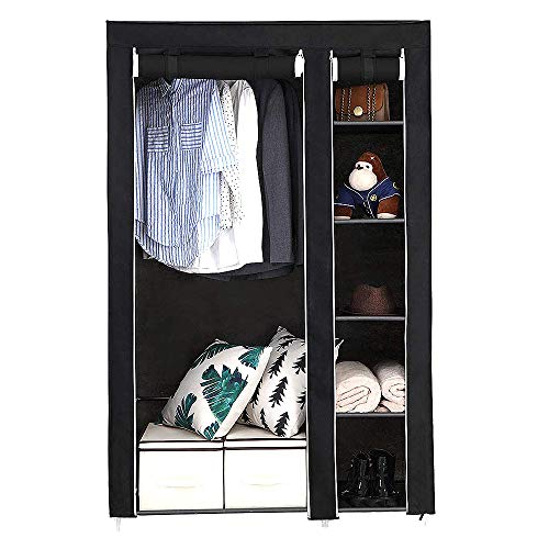 Kedia Kleiderschrank, Stoffschrank mit Reißverschluss, Kleiderstange Schuhschrank Garderobe für Schlafzimmer, Ankleidezimmer (172 * 105 * 43cm-Schwarz) von Kedia