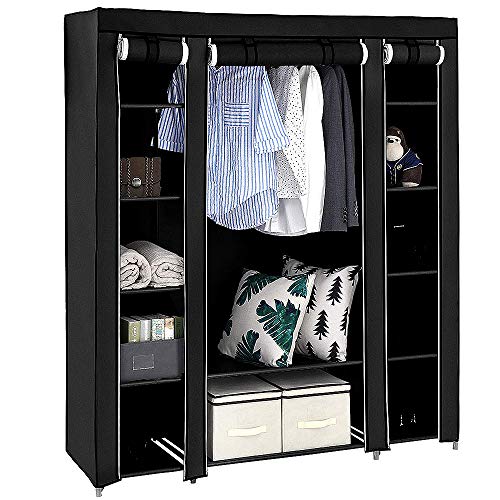 Kedia Kleiderschrank, Stoffschrank mit Reißverschluss, Kleiderstange Schuhschrank Garderobe für Schlafzimmer, Ankleidezimmer (172 * 134 * 43cm-Schwarz) von Kedia