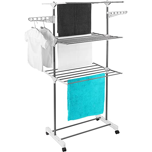 Kedia Wäscheständer mit Rollen Wäscheständer Turm Klappbar Standtrockner Wäscheständer mit Klappflügeln Wäscheturm fur Innen und draußen (F-75 * 44 * 158CM weiß+grau) von Kedia