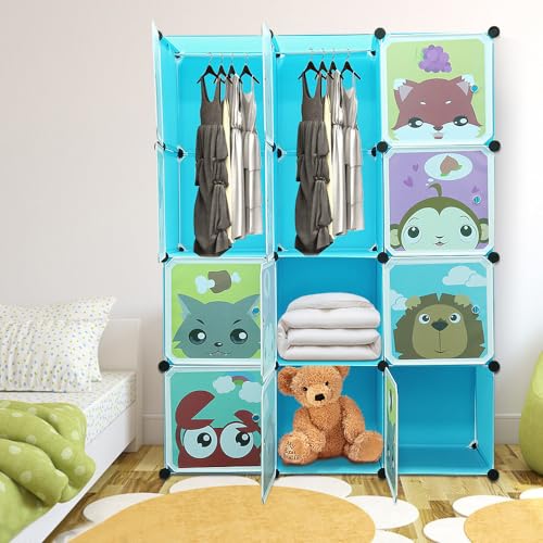 Kinderkleiderschrank, Schlafzimmerschrank, Modularer Kunststoffschrank mit Türen, Tragbarer Kleiderschränke, Garderobenschrank für Kinder (111 * 37 * 147cm blau) von Kedia