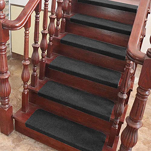 Treppenstufen Matten 15er Set, Anti-Rutsch Stufenmatten, Selbstklebender Treppenmatte, Stufenschutz Stufenteppich Innenbereich für Kinder Ältere und Hunde (schwarz-A) von Kedia