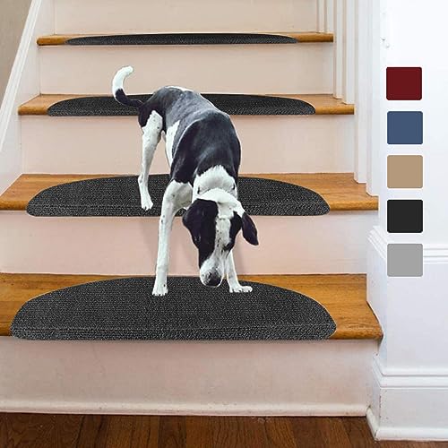 Treppenstufen Matten 15er Set, Anti-Rutsch Stufenmatten, Selbstklebender Treppenmatte, Stufenschutz Stufenteppich Innenbereich für Kinder Ältere und Hunde (schwarz-B) von Kedia