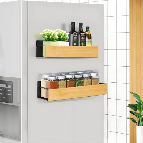 KedioPio Gewürzregal Magnetisch, Kühlschrank Regal Magnetisch aussen, 2 Stück Magnetisches Gewürzregal Magnet Regal Kühlschrank für Küche Aufbewahrung und Organisation, Schwarz von KedioPio