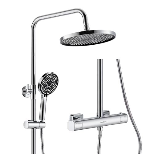 KeeGone Duschsystem mit Thermostat Edelstahl Regendusche 25cm Handbrause 3 Strahlarten Duscharmatur Komplettset Höhenverstellbar mit Anti-Verbrühungsschutz Wassersparend Einfach Installieren KeeGone Duschsystem mit Thermostat Edelstahl Regendusche 25cm Handbrause 3 Strahlarten Duscharmatur Komplettset Höhenverstellbar mit Anti-Verbrühungsschutz Wassersparend Einfach Installieren von KeeGone