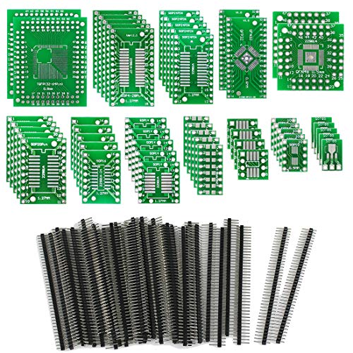 KeeYees 12 Typen SMD zu DIP Adapter Platine PCB Prototype Kit SOP8 SOP10 SOP14 SOP16 SOP20 SOP24 SOP28 0402/0603/0805 SMT SOT89/SOT223 TQFP100 QFN32 QFN44/48 mit 40 Stück 2,54mm Stiftleiste von KeeYees