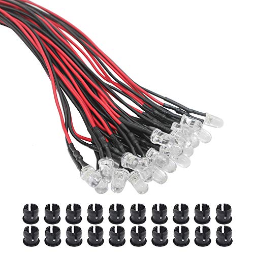 KeeYees 20Pcs 3mm Leds mit 20cm Kabel DC 12V Led Fertig Verkabelt + 20Pcs 3mm LED Montageringe Plastik (Blau) von KeeYees