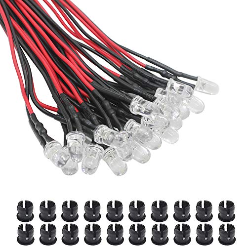 KeeYees 20Pcs 5mm Leds mit 20cm Kabel DC 12V Led Fertig Verkabelt + 20Pcs 5mm LED Montageringe Plastik (Blau) von KeeYees