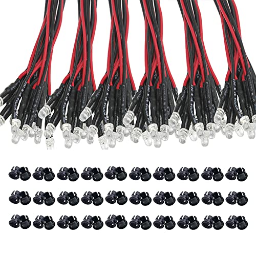 KeeYees 60Pcs 3mm LEDs mit 20cm Kabel DC 12V Led Fertig Verkabelt - Weiß Warm Weiß Rot Blau Grün Gelb (10Pcs X 6 Farben) + 60Pcs 3mm Plastik LED Montageringe von KeeYees