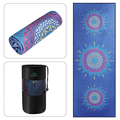 Keemi Rutschfestes Yoga-Handtuch, Mikrofaser, Yogamatte, Decke für Hot Yoga, Bikram, Pilates, Fitnessstudio, Handtücher für Schweiß (185,4 x 63,5 cm, Mandala-Blau) von Keemi