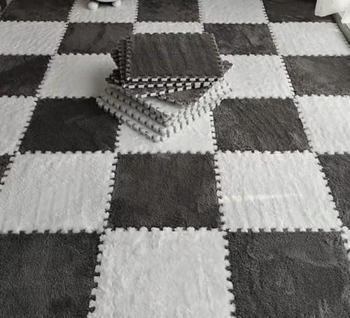 10 Stück 30 Cm/11,8 Zoll Plüschschaum-Bodenmatte, Schaumstoffquadrate-Bodenmatte für den Raumboden (Grau weiß) von Keenso