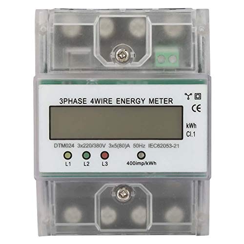 Keenso DTM024 Hutschiene Stromzähler, Elektrische Energiezähler Dreiphasen 4P DTM024 Digital LCD 220/ 380V 5-80A Energiezähler Hutschiene Stromstärke von Keenso