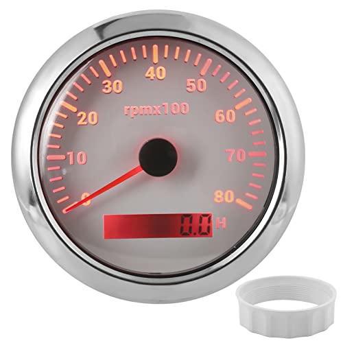 Keenso Boot Drehzahlmesser, Universal Marine 85mm 0-8000RPM Digitaler Drehzahlmesser Wasserdichter Marine Außenborder Drehzahlmesser für Auto Boot Marine RV 9-32V(Weiß) von Keenso