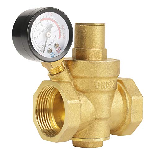 Druckminderventil, DN32 1-1/4 Zoll Messing Wasserdruckminderventil 1-1/4 '' einstellbarer Wasserdruckregler Ventilgewinde mit Manometer 1.6MPa von Keenso