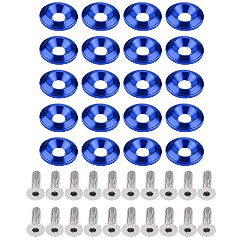 Keenso 20 Pcs Aluminium Stoßfänger Unterlegscheibe Stoßfänger Unterlegscheibe Bolt Motor Bay Dress Up Kit(Blau) von Keenso