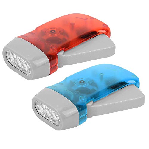 Keenso Camping Handkurbel Taschenlampe, 1 Paar LED Hand Power Mini Notfall Taschenlampe für Notfall/Camping/Wandern(Rot + Blau) Notfallschutz von Keenso