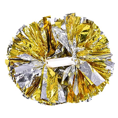 Keenso Cheerleading Pom Poms, 1 Stück 8 Farben Kunststoff Cheerleader Pom Poms Cheer Poms für Sportwettbewerb Cheer Dance Party Erwachsene Kinder(Gold + Silber) von Keenso