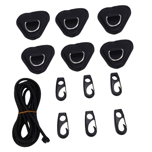 Keenso Edelstahl D Ring Patch Kit mit Elastischen Kabelhaken für Aufblasbare Bootsfloß -Kajak -Kanu -Surfbrett (Black #12) von Keenso