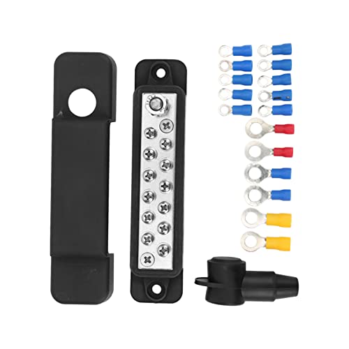 Keenso Klemmenblöcke 12-Klemmen-VereTeilerblock 180 A Marine-Versorgungsschien mit 16 Ringklemmen für Autos, Wohnmobile, Jachen (BLACK) von Keenso