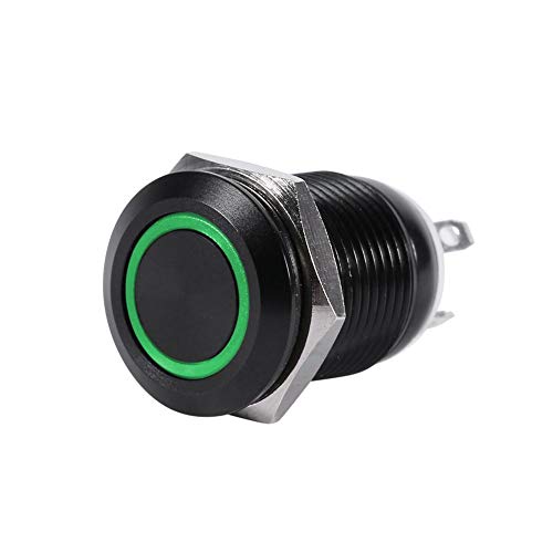 Keenso Knopfschalter, 12 mm, Netzschalter, Verriegelung der Leistung des Autos, LED, 2 A, 3 V, Typ Momentan, aus vernickeltem Messing, wasserdicht (grün) von Keenso