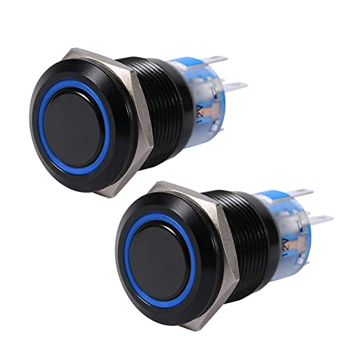 Keenso LED Drucktaster, 19mm 12V-24V Metall LED Ein/Aus Selbstsichernde Druckknopf Wasserdicht 12V Schalter Drucktaste (2 Stk. Blau) von Keenso