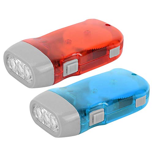 Keenso LED Handkurbel Taschenlampe, 1 Paar Mini Handkurbel Taschenlampe Notfall LED Licht Taschenlampe Für Outdoor-Aktivitäten(rot blau) Notfallschutz von Keenso