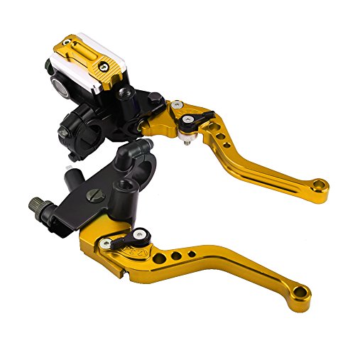 Keenso Motorrad Brems- und Kupplungshebel, 1 Paar Motorrad 7/8 Zoll Lenker Brems- und Kupplungshebel Hauptzylinder Ausgleichsbehälter Hebel (Golden) von Keenso