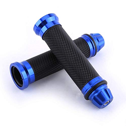 Keenso Motorradlenker Handgriff Abdeckung, 1 Paar Universal Motorrad CNC Aluminium Gummi Lenker Handgriffe für 7/8 Zoll Lenker (Blau) von Keenso