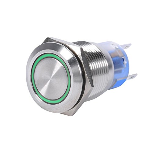 Keenso Selbstsperrender 19mm 12V LED wasserdichter rostfreier selbstsperrender verriegelnder Druckknopfschalter EIN/Aus-Verriegelungsknopfschalter 1NO1NC(Grün) von Keenso