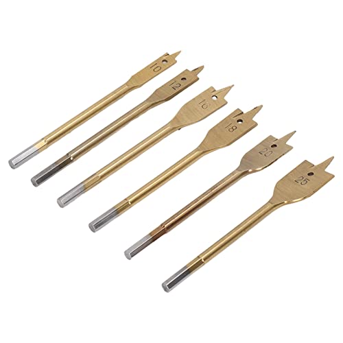 Keenso Spatenbohrer Bit Set Hoher Kohlenstoffstahl Schnelles Bohren für Holzbearbeitung 6pcs Hex Shank Spaten Holzbohrer (GOLD) von Keenso