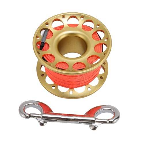 Keenso Tauchrolle, 30 M Fingerrolle mit Doppelter Bolzen -Snap Clip Aviation Aluminium Leichtes Spulen für das Schnorcheln Im Freien Im Freien (Gold) von Keenso