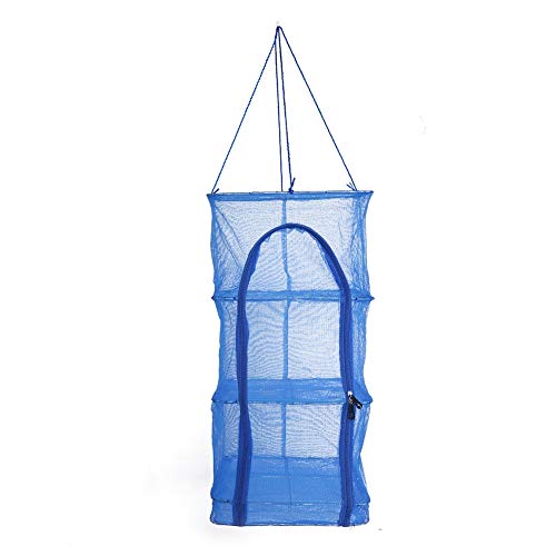 Keenso Trocknungsnetz Rack, faltbar 4 Schichten Mesh Hanging Herb Trocken Rack Korbhalter Camping Trockennetz Reißverschluss Öffnung Mesh Netz blau Fischernetz von Keenso