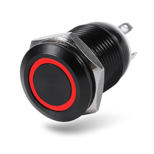 LED-Knopfschalter, Auto 12V 2A 12mm LED-Licht Momentary Push Button Switch EIN/Aus Latch-Knopfschalter(Rot) Schalter im Auto von Keenso